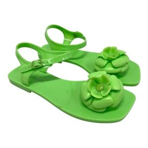Jeffrey Campbell Fleurise Green Flower Post Flat Summer Jelly Sandals Women’s 7